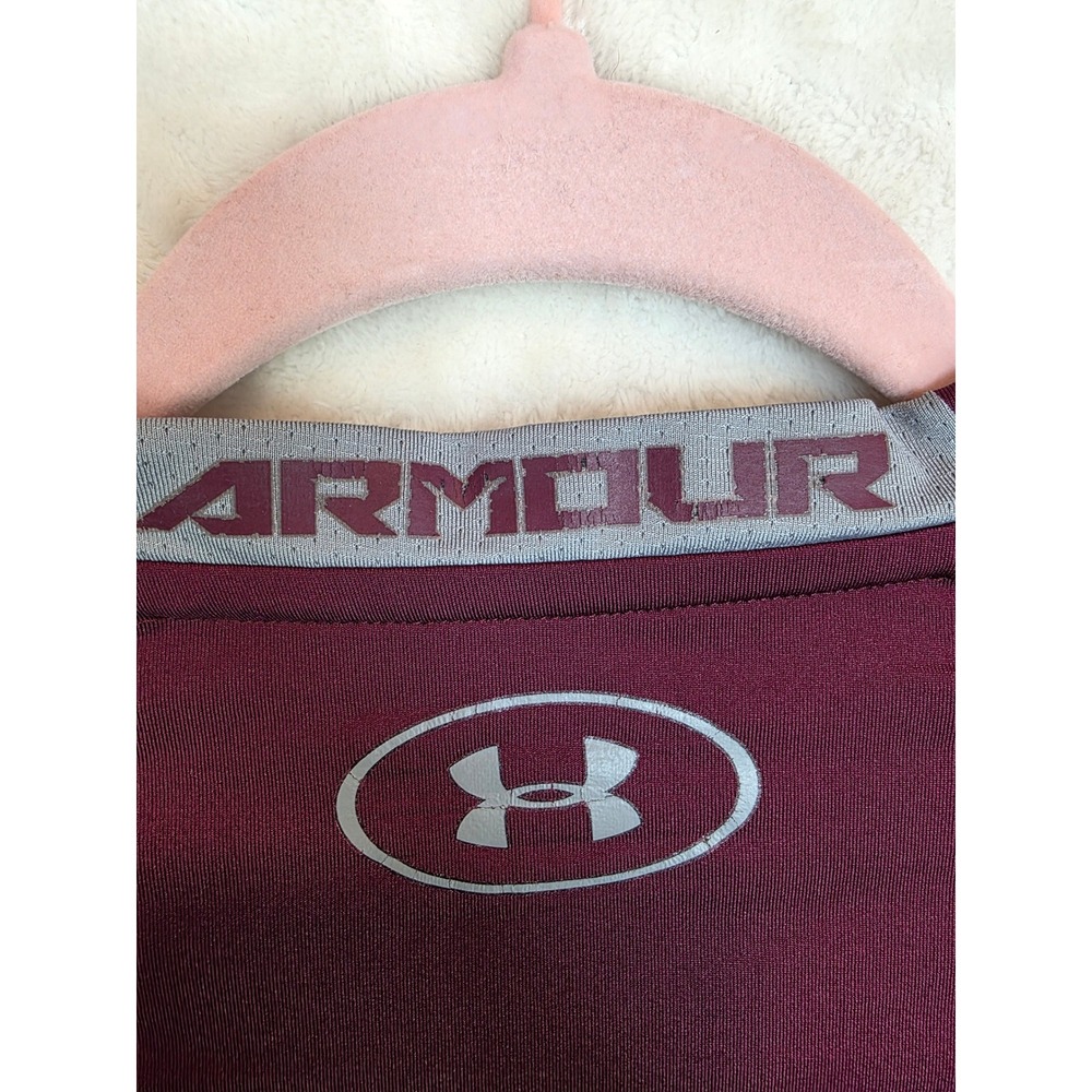 Under Armour Mens HeatGear Compression Shirt Long Sleeve Maroon Burgundy Large - Picture 3 of 9